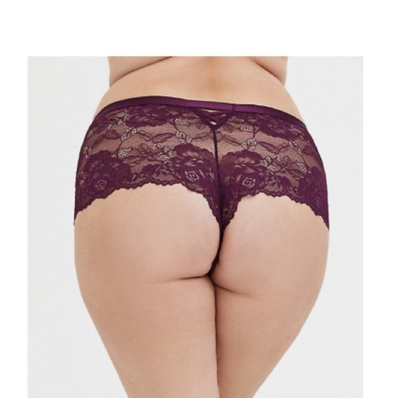 3 for $30 Panty Sale  GRAPE PURPLE LACE LATTICE CHEEKY SHORT -2X 0102 - Picture 3 of 6